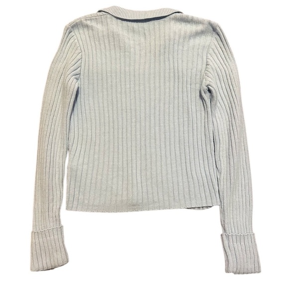 Y2K Baby blue collared ribbed sweater cuffed sleeves size large - Picture 2 of 5